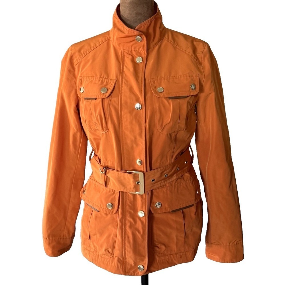TUMI Utility Jacket Womens XS Travel Casual Outerwear Orange Belted